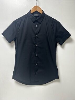 Emporio Armani Women’s Black Short Sleeve Button-Up Shirt Size M Italian Fabric
